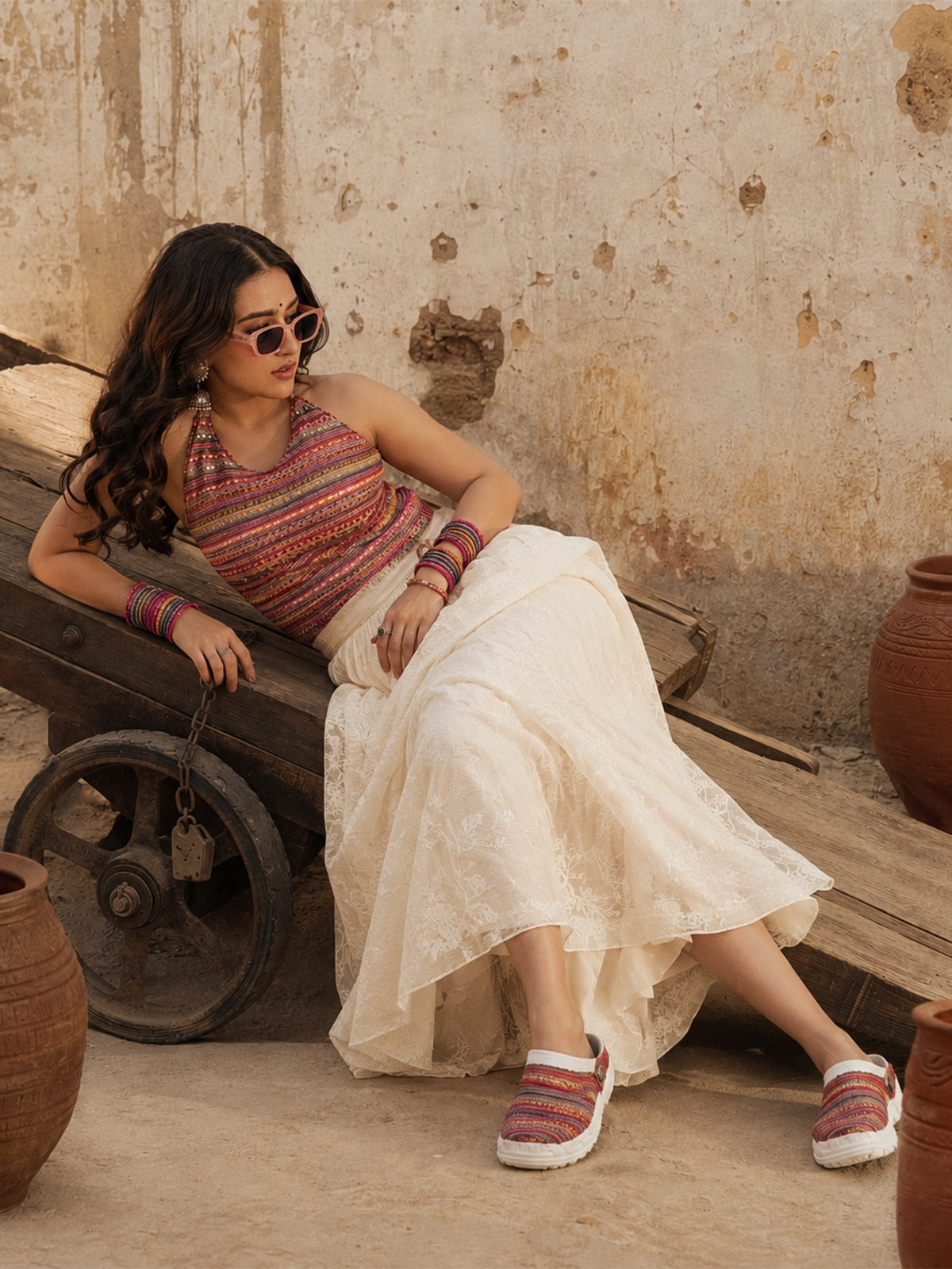 Multicolor Woven Clogs for Women | Stylish Slip-On Casual Shoes with Textured Fabric Design