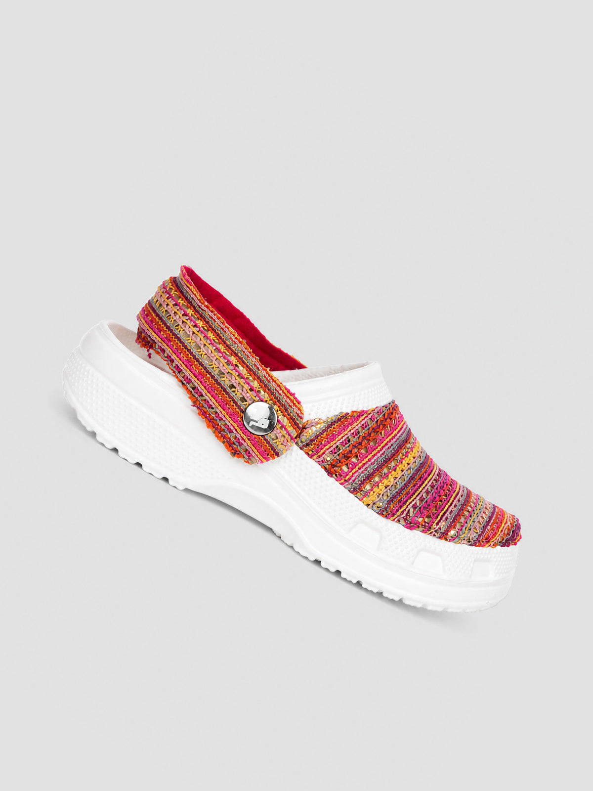 Multicolor Woven Clogs for Women | Stylish Slip-On Casual Shoes with Textured Fabric Design
