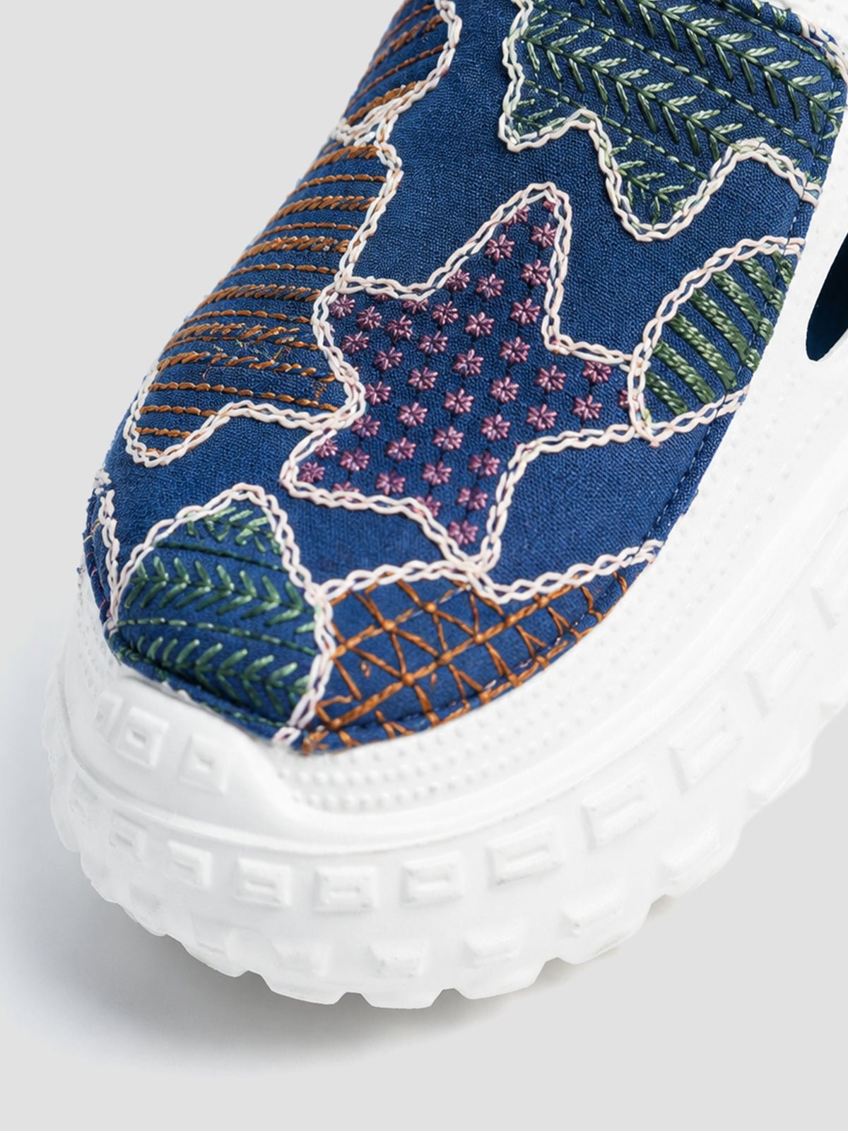 Blue Patchwork Clogs for Women | Stylish Casual Slip-On Shoes with Printed Fabric Design - Solaworld.in