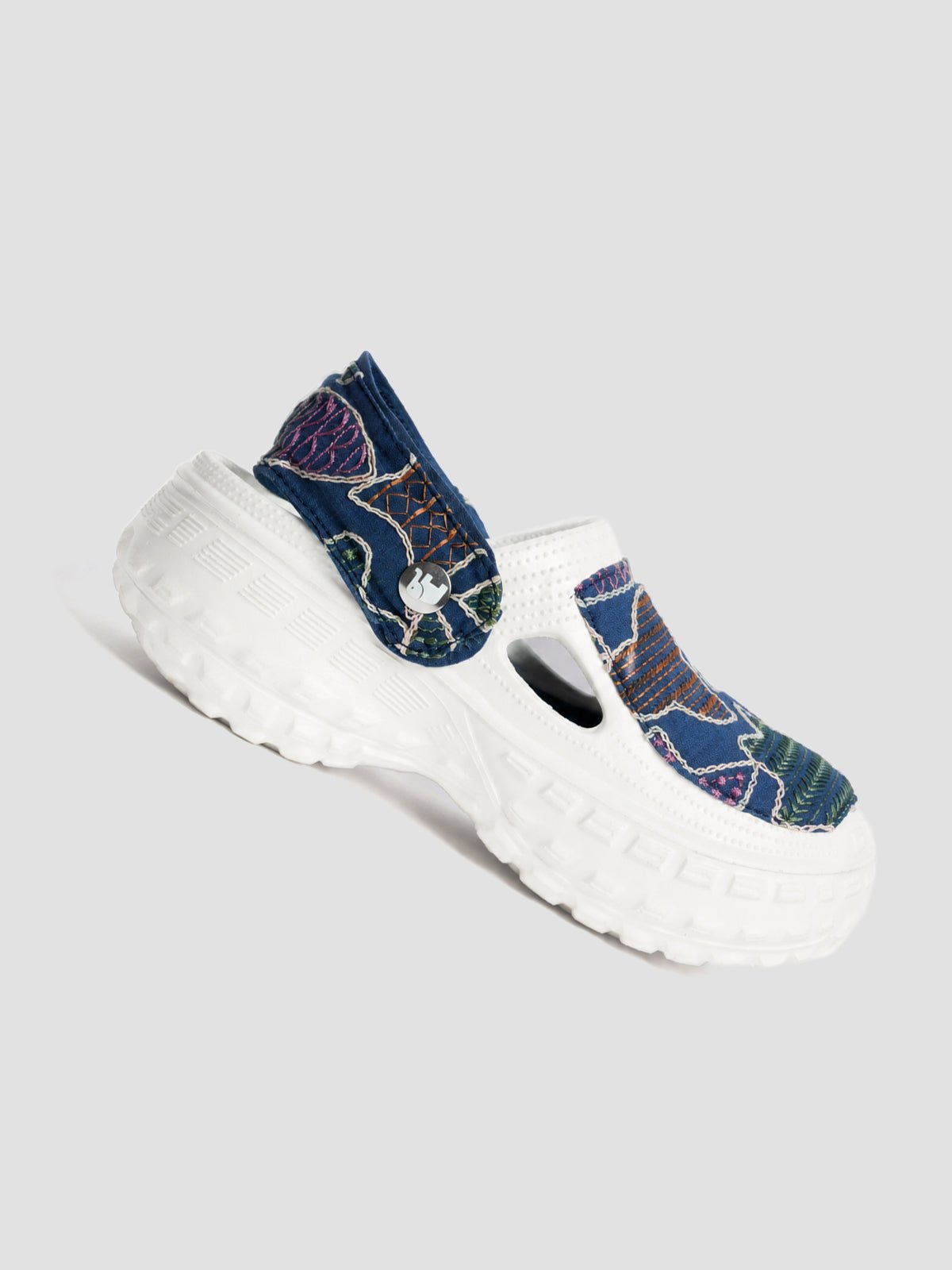 Blue Patchwork Clogs for Women | Stylish Casual Slip-On Shoes with Printed Fabric Design - Solaworld.in
